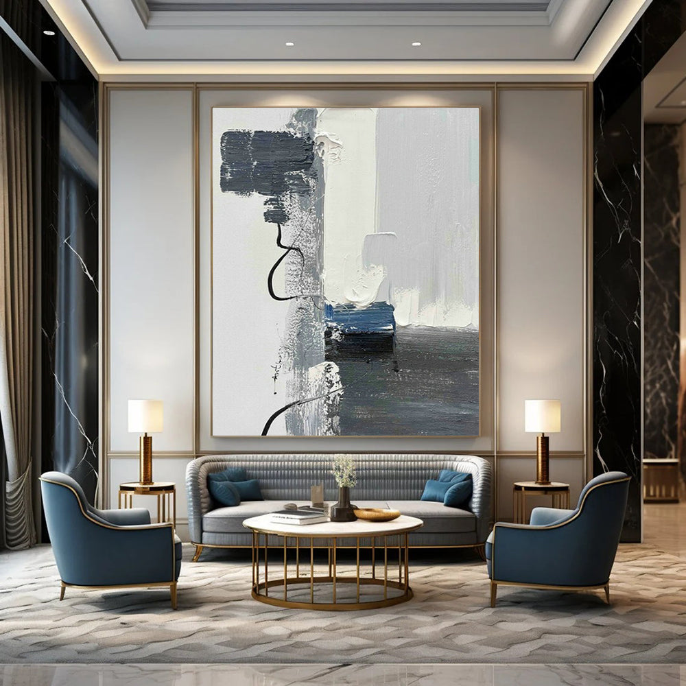Gray - Blue - White Abstract Art for Minimalist Living Room & Wellness Spa Reception DLZ1672