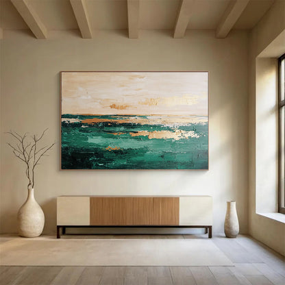 Green Sea with Gold Art for Modern Coastal Home Office & Elegant Yacht Club Lounge SC112