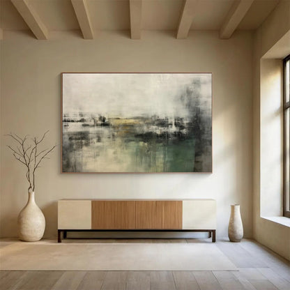 Textured Grey - Green Abstract Landscape Art for Serene Living Room Ambiance DLZ2703