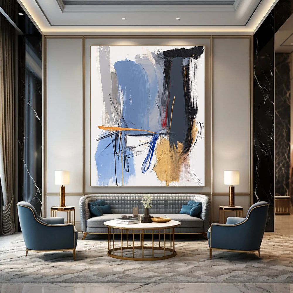 Expressive Blue and Orange Abstract for Creative Studio & Bohemian Living Room STSC743