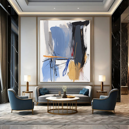 Expressive Blue and Orange Abstract for Creative Studio & Bohemian Living Room STSC743