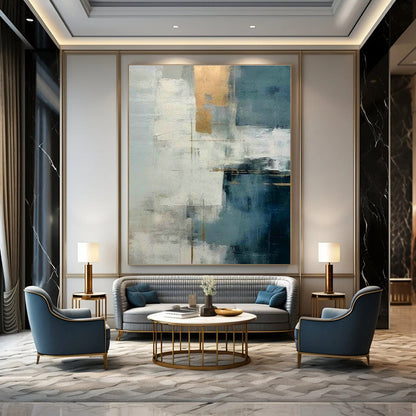 Blue - Gold Abstract Art for Living Room & Dining Room DLZ0376
