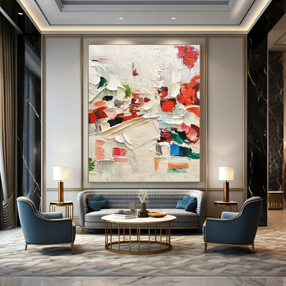 Red - White Thick - Painted Abstract Art for Avant - Garde Restaurant & Dramatic Home Dining Room DLZ1608