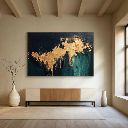 Gold - Accented Dark Abstract Art for Luxury Hotel Lobby & Upscale Home Bar SC259