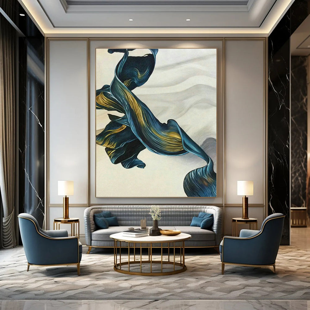 Blue - Gold Ribbon Art for Living Room & Bedroom DLZ0479
