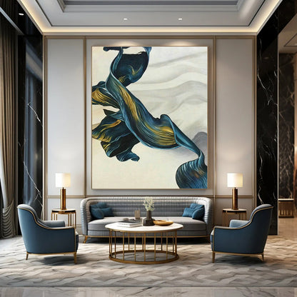 Blue - Gold Ribbon Art for Living Room & Bedroom DLZ0479