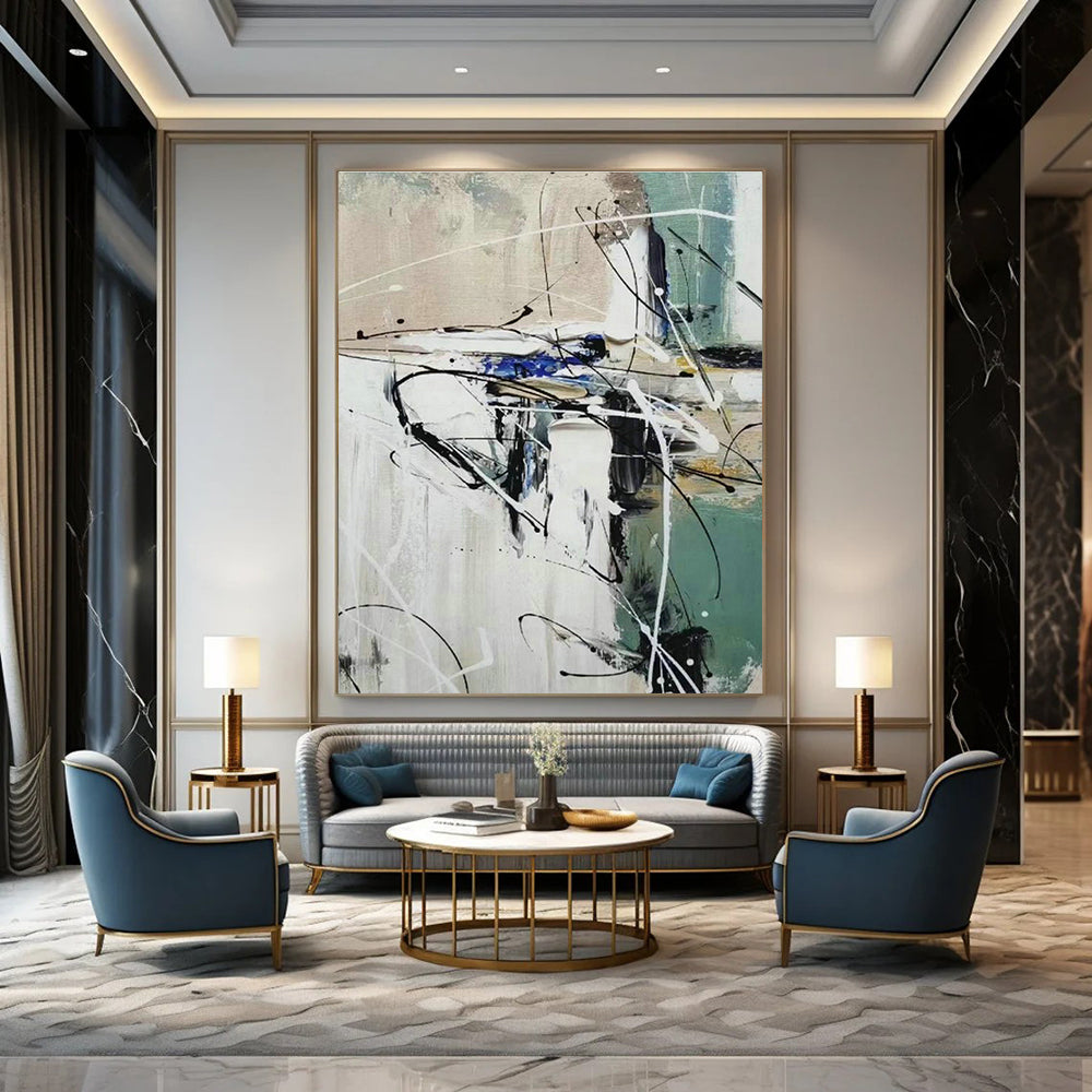Black - White - Blue Abstract Art for Office & Hallway DLZ0309