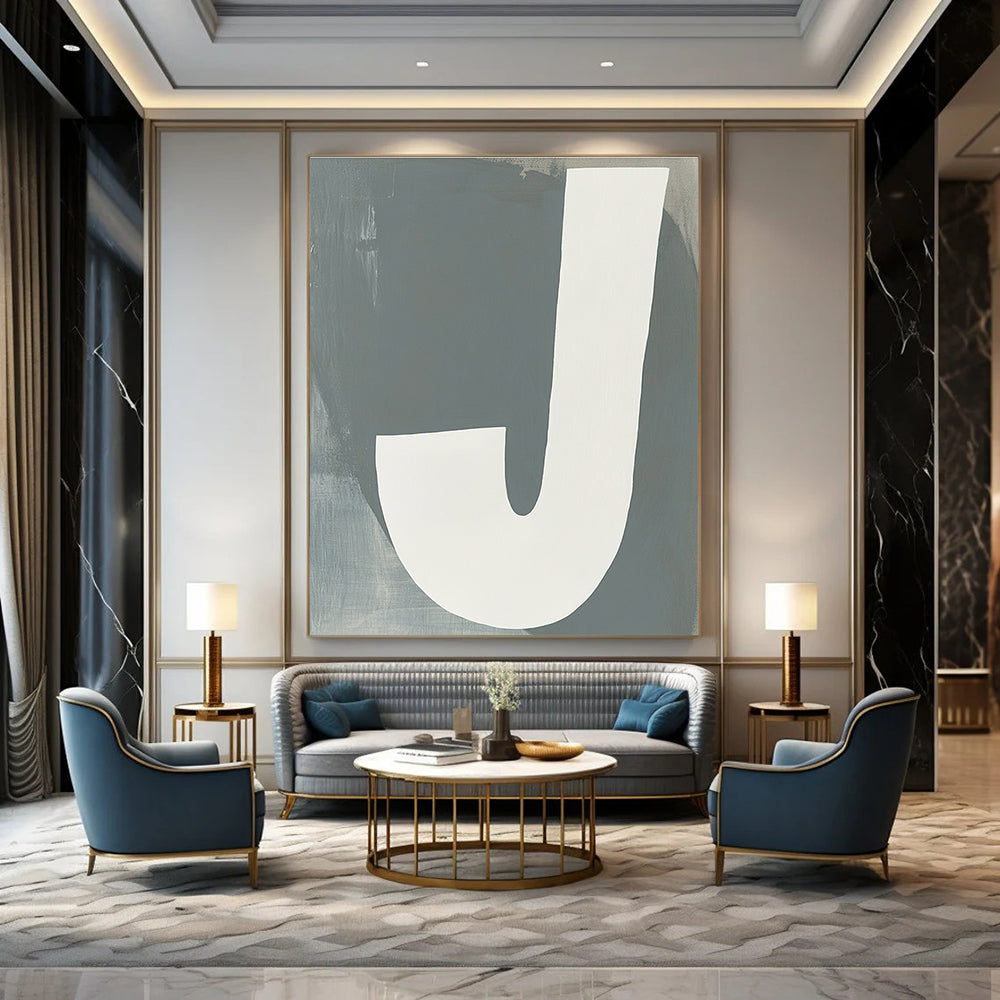 White “J” on Grey Art for Modern Nursery & Typography - Focused Studio STSC1113