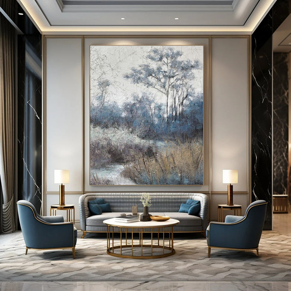 Blue - Toned Forest Landscape Art for Nature - Inspired Yoga Studio & Rustic Cabin DLZ2158