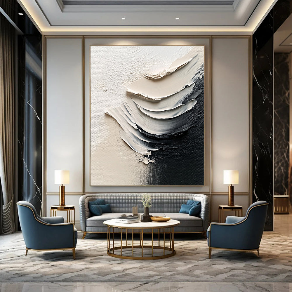 Monochrome Texture Strokes Abstract Impasto Art for Industrial - Style Loft & Creative Home Studio STSC1485