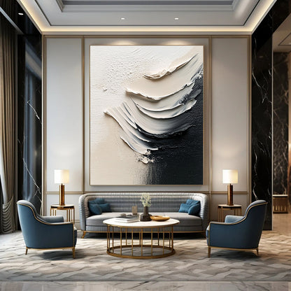 Monochrome Texture Strokes Abstract Impasto Art for Industrial - Style Loft & Creative Home Studio STSC1485