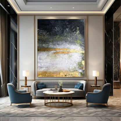 Black - White - Gray - Gold Abstract Art for Urban Penthouse & Art Gallery Corridor DLZ1905