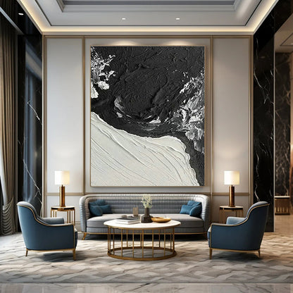 Black - White Thick - Paint Abstract Art for Contemporary Art Space & Industrial - Style Home DLZ1055