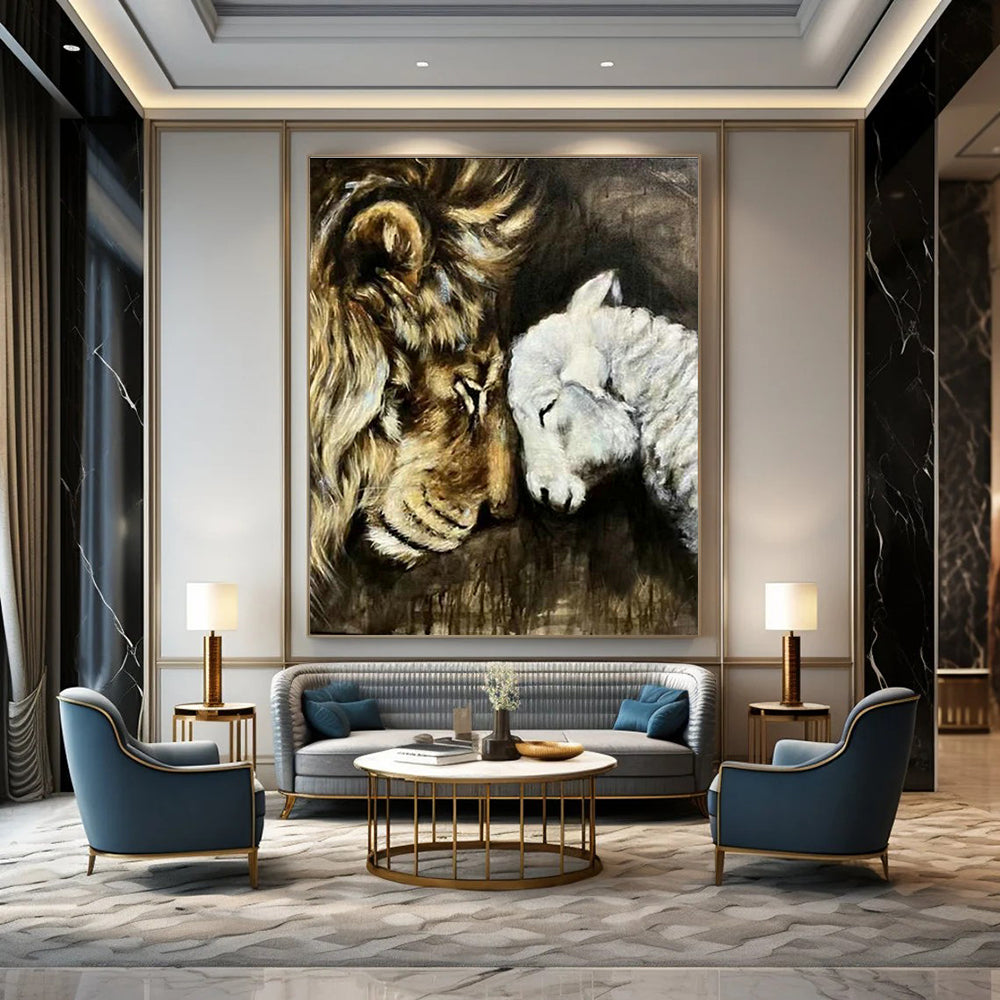 Lion and Lamb Harmony Art for Religious Institution Hall & Peace - Themed Home DLZ2152