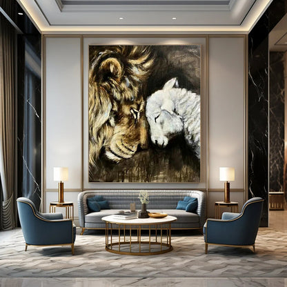 Lion and Lamb Harmony Art for Religious Institution Hall & Peace - Themed Home DLZ2152