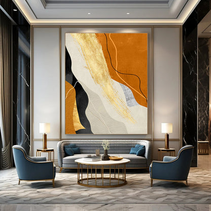 Orange and Gold Abstract Lines Art for Modern Gallery & Energetic Workout Studio DLZ2217