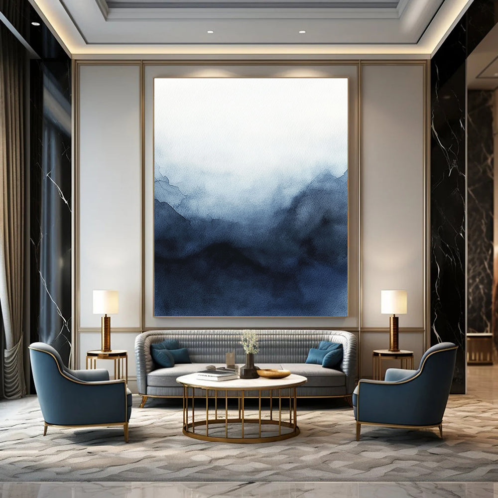 Blue Watercolor Mountain for Modern Bedroom & Yoga Studio STSC498