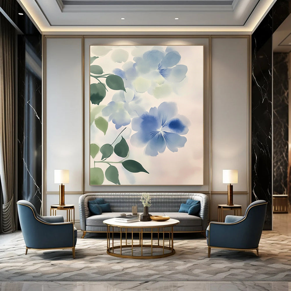 Light Blue Flowers Art for Elegant Home Bedroom & Boutique Hotel Lobby STSC1050