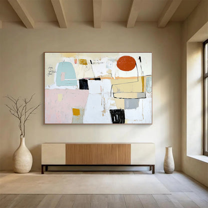 Minimalist Abstract with Red Circle Art for Art Gallery Corridor & Scandinavian - Style Home SC041