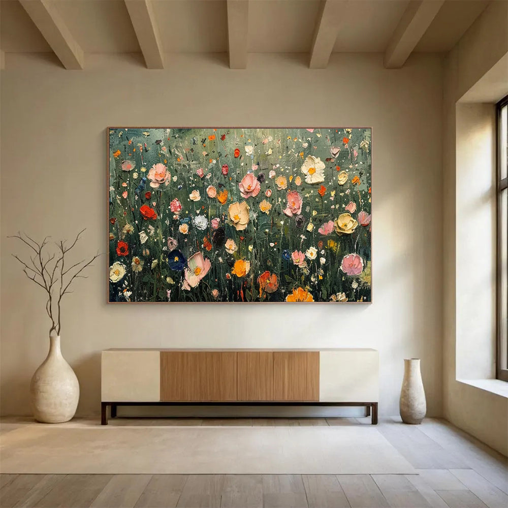 Colorful Flower Field Oil Painting for Countryside Café Outdoor Seating Areas DLZ3193