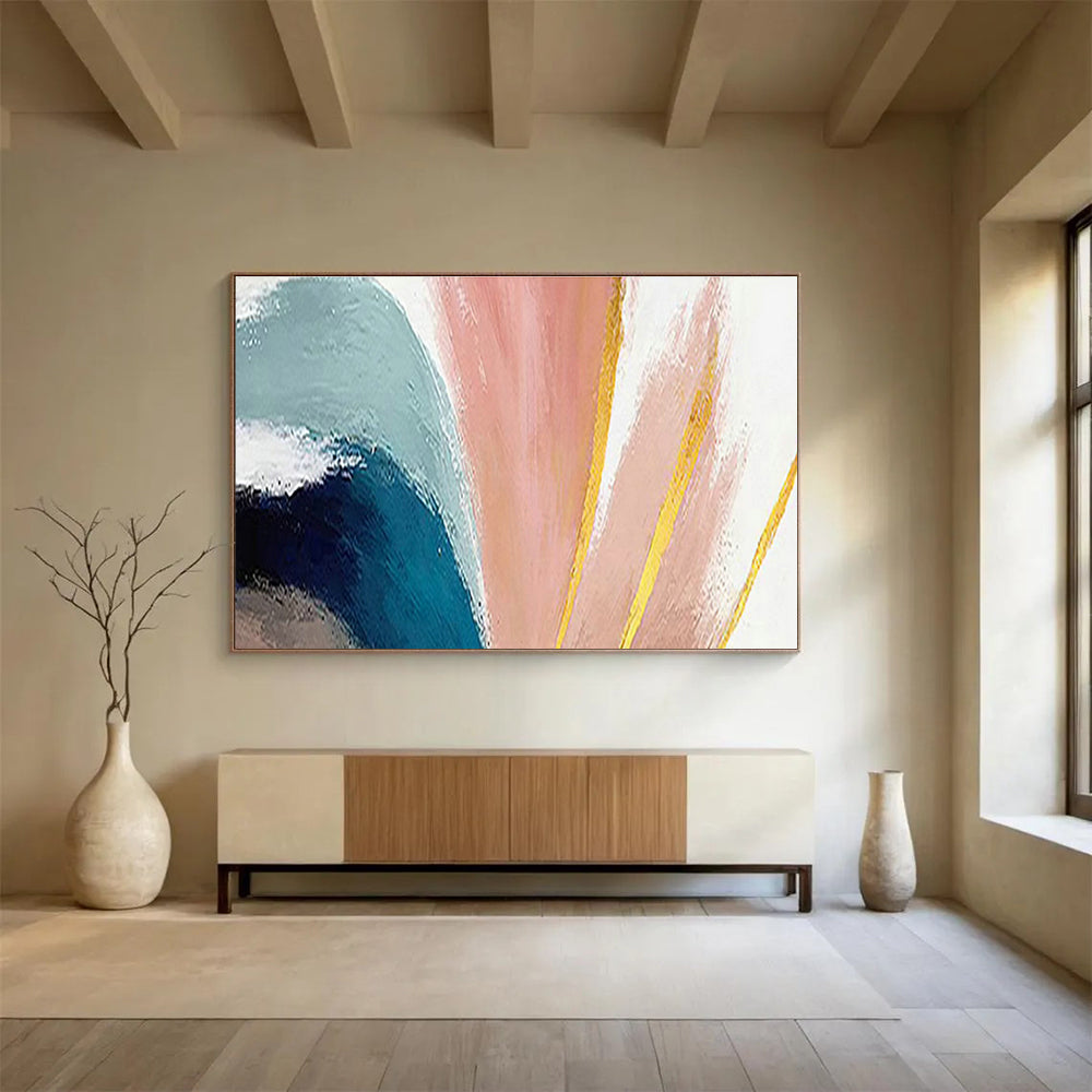 Pink - Blue - Gold Abstract Art for Luxury Hotel Suite Vanity Areas DLZ2600