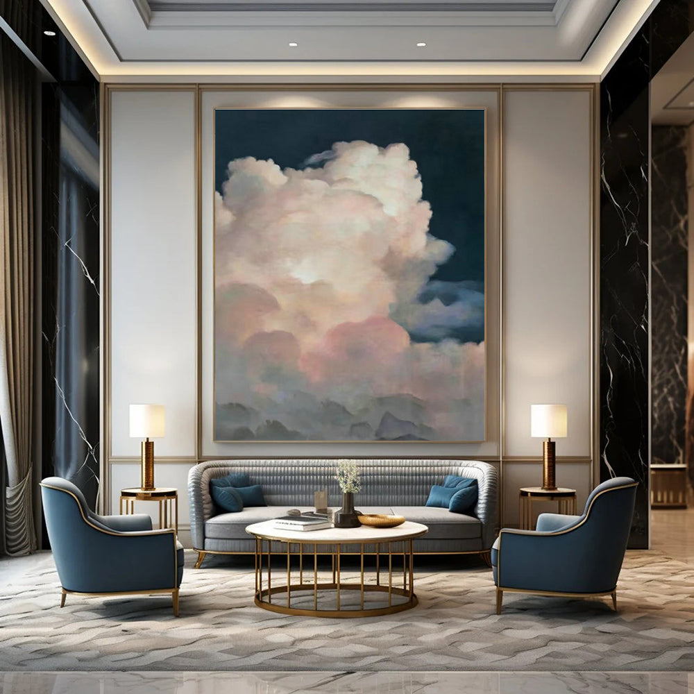 Pink Clouds in Dark Night Abstract Art for Bedroom & Café DLZ0582