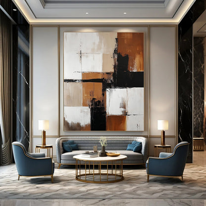 Brown and Black Geometric Abstract for Rustic - Modern Home & Art Gallery Foyer STSC415