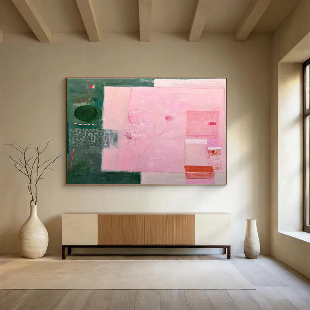 Pink - Green Geometric Abstract Art for Stylish Boutiques DLZ2444