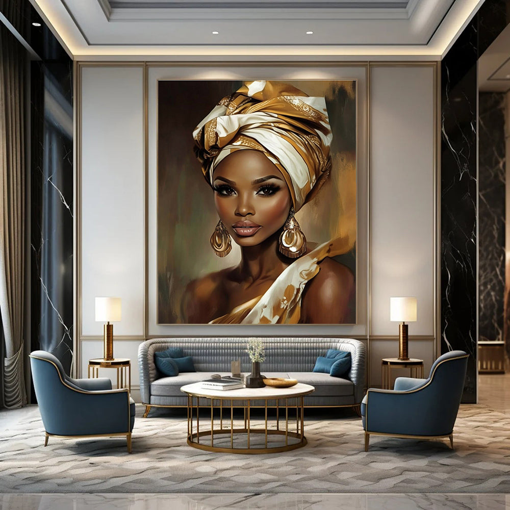 Woman in Golden Headwrap for African - Inspired Boutique & Cultural Art Gallery STSC892