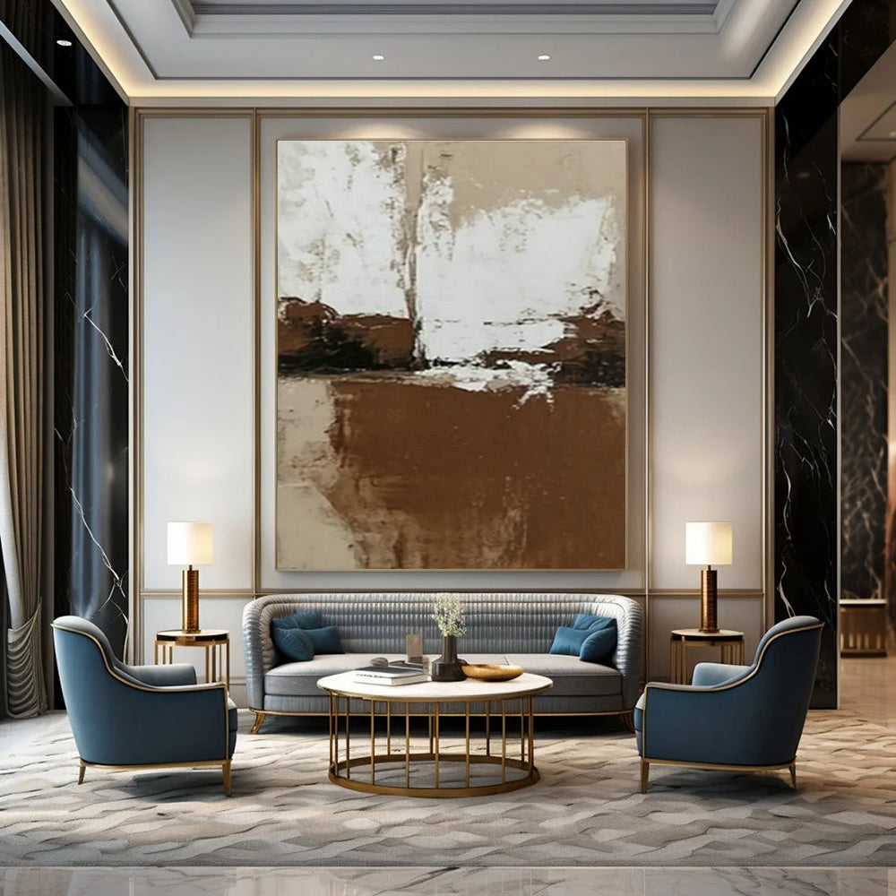 Brown - White Minimalist Abstract Art for Industrial - Chic Office & Monochrome Bedroom DLZ0982