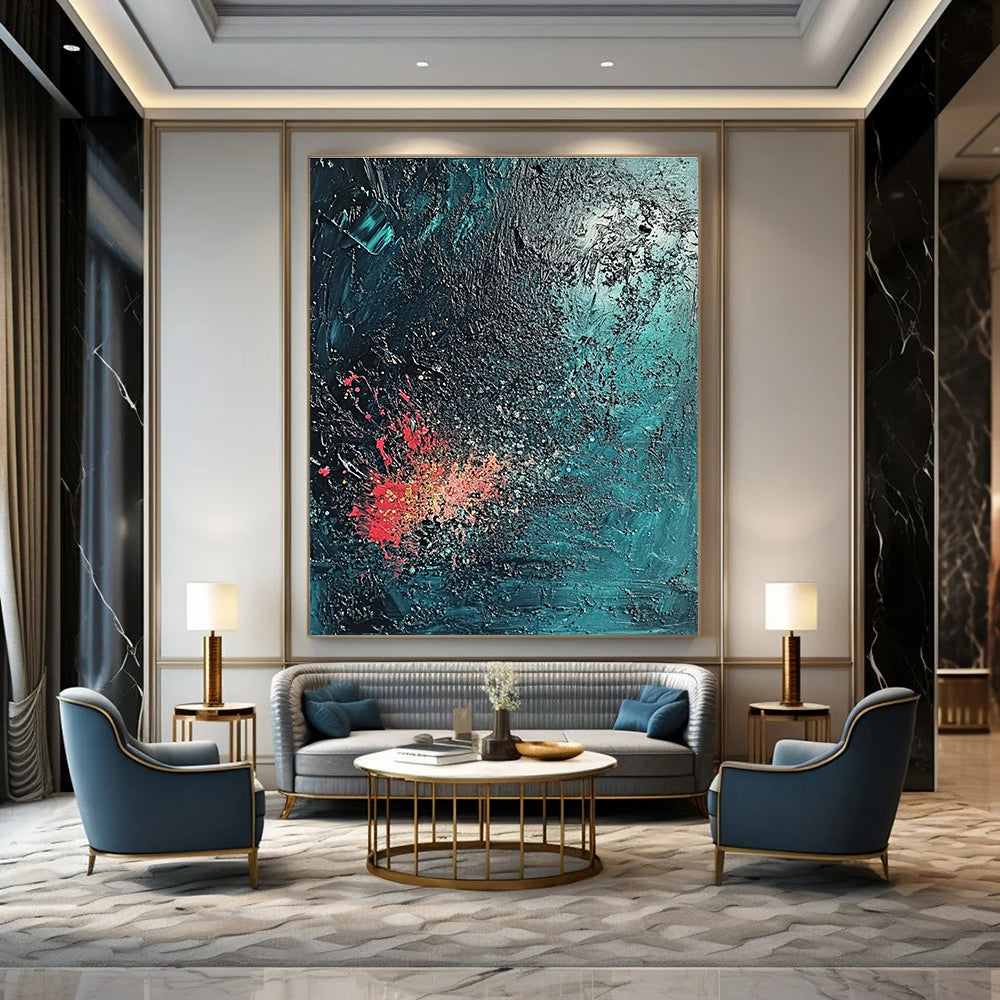 Dark Abstract with Red Splashes Art for Lounge & Art Gallery STSC734