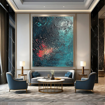 Dark Abstract with Red Splashes Art for Lounge & Art Gallery STSC734