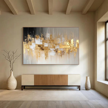 Gold - Gray Urban Abstract Art for Corporate Lobby DLZ2912