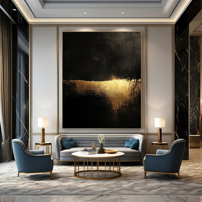 Luxe Black - Gold Abstract Art for Dining Room & Boutique Hotel STSC075