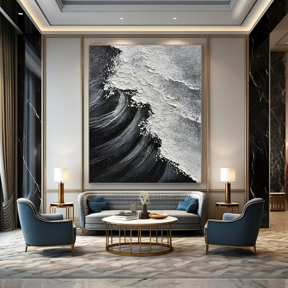 Monochrome Wave Art for Coastal Restaurant & Minimalist Home DLZ2358