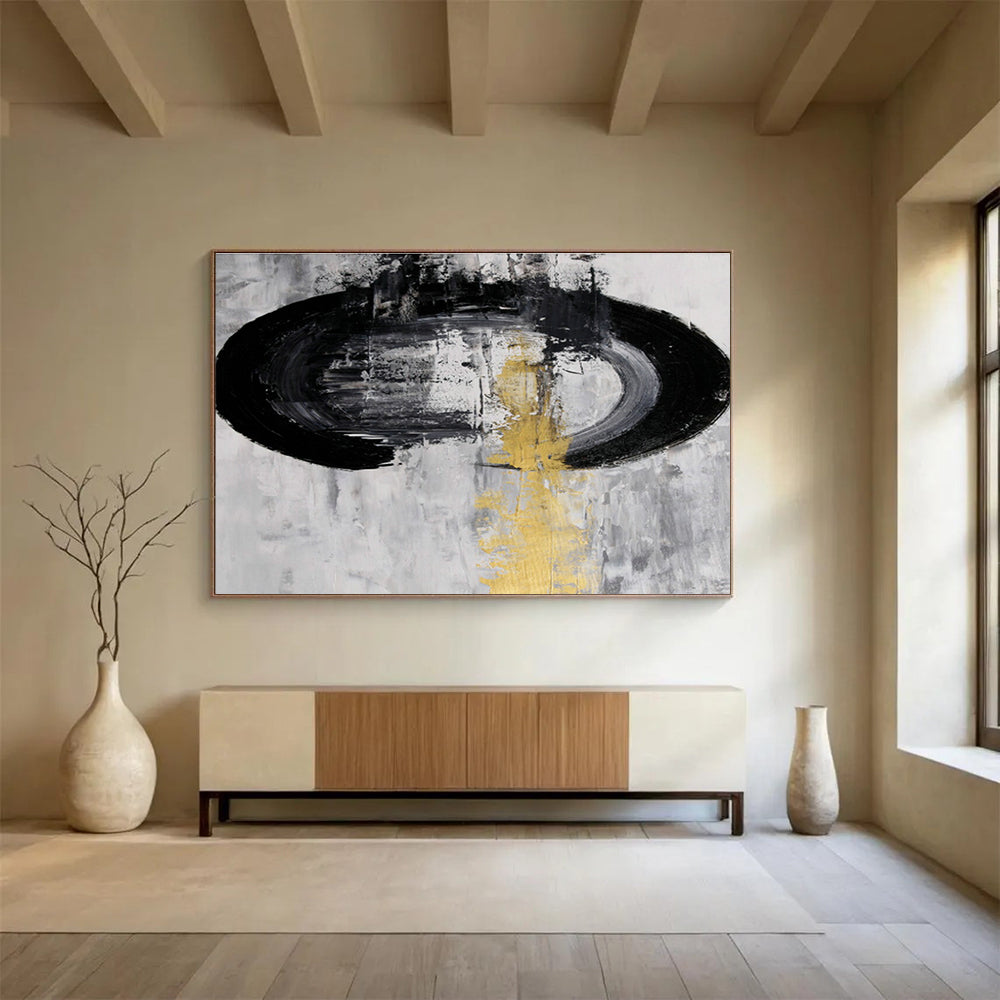 Stylish Black, Silver, and Gold Abstract Art for a Modern Entryway DLZ2400
