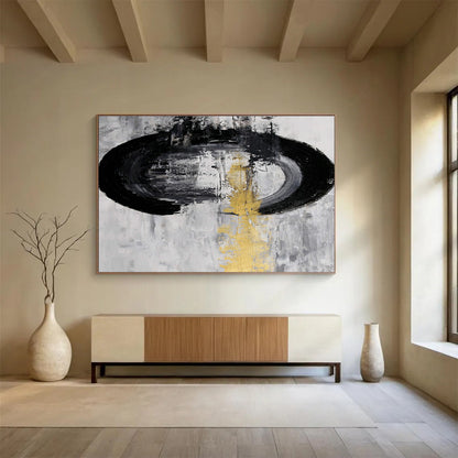 Stylish Black, Silver, and Gold Abstract Art for a Modern Entryway DLZ2400