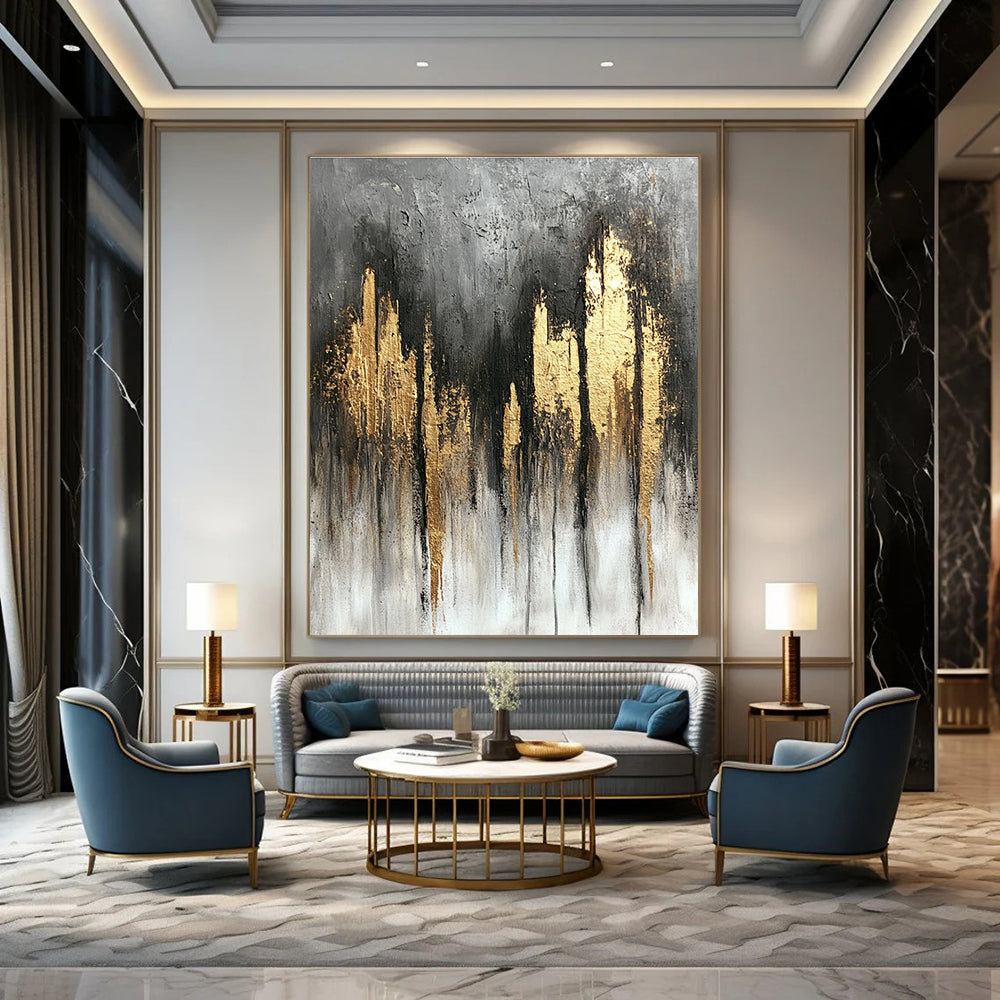 Grey and Gold Abstract Cityscape for Luxury Penthouse Living Room & High - End Hotel Lobby STSC393