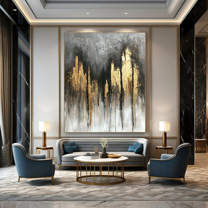 Grey and Gold Abstract Cityscape for Luxury Penthouse Living Room & High - End Hotel Lobby STSC393