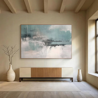 Gray and Teal Abstract Landscape Art for Minimalist Home Office & Contemporary Art Gallery SC296