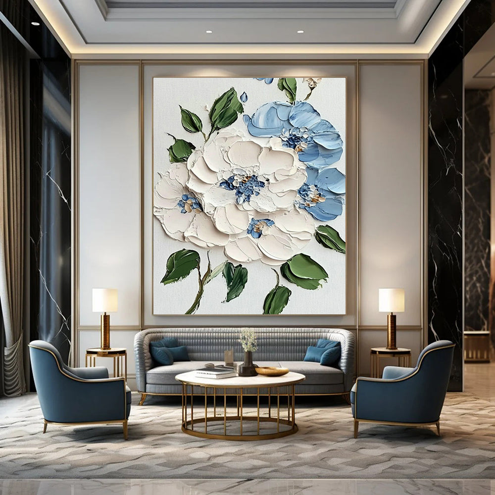 Blue and White Flower Art for Coastal Bedroom & Nautical - Themed Café DLZ1394