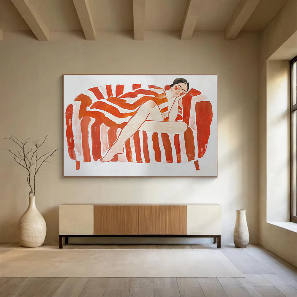 Orange - Stripe Sofa Resting Figure Art for Mid - Century Modern Living Rooms DLZ2610