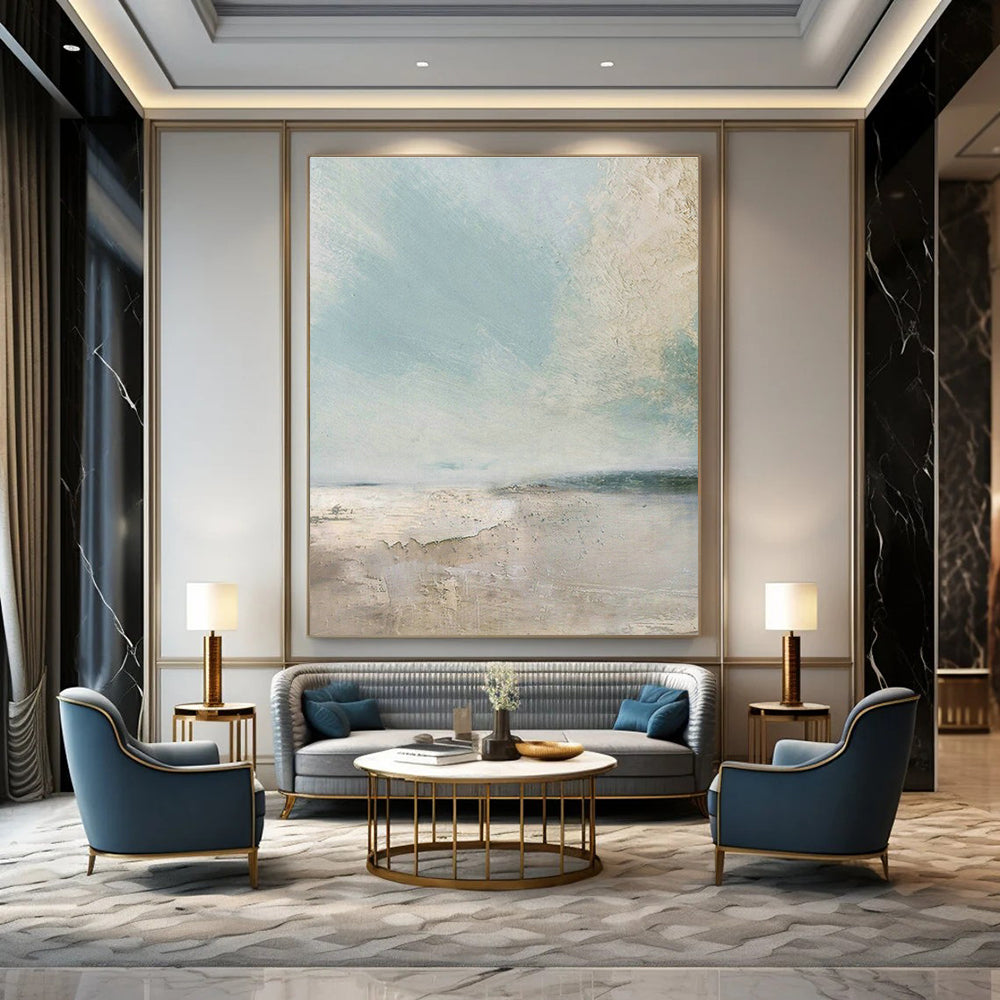 Light Abstract Coastal Landscape Art for Beach House Living Room & Art - Themed Restaurant DLZ2068