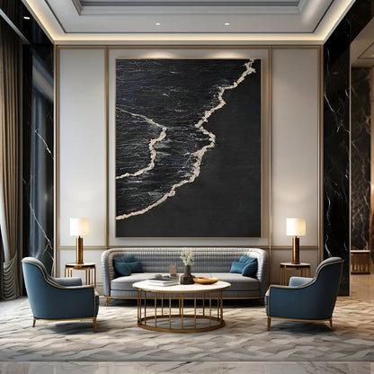 Black - Base Silver Wave Abstract for Avant - Garde Gallery & Nocturnal Music Venue DLZ0966
