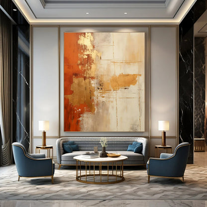 Orange - Gold Abstract Art for Luxury Hotel Lobby & Upscale Home Living Room DLZ1700