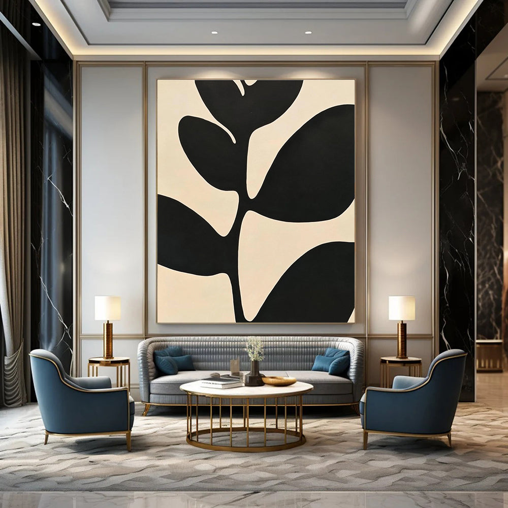 Black Leaf Silhouette Art for Minimalist Living Room & Botanical Spa STSC1080