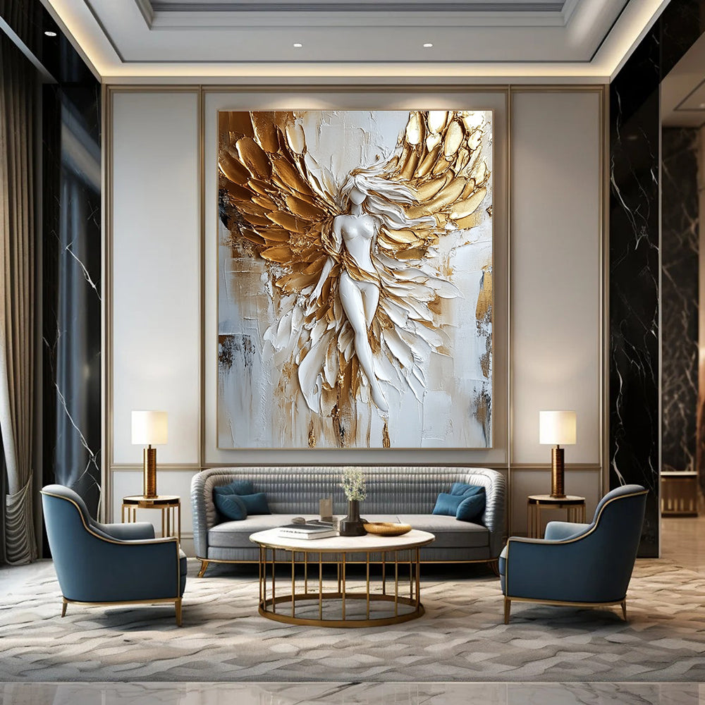 Golden - Winged Figure Mythical Art for Bohemian - Style Lounge & Spiritual Home Altar STSC1472