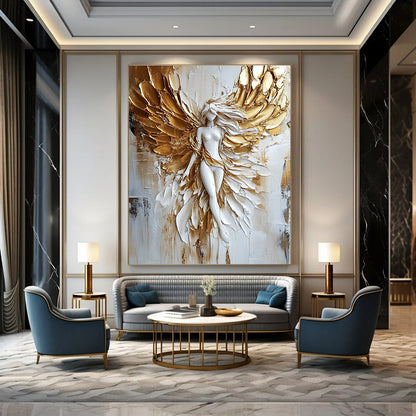 Golden - Winged Figure Mythical Art for Bohemian - Style Lounge & Spiritual Home Altar STSC1472