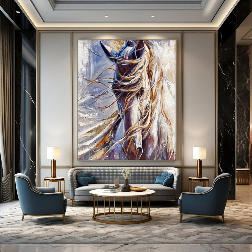 Majestic White Horse Art for Equestrian Club & Elegant Living Room DLZ2353