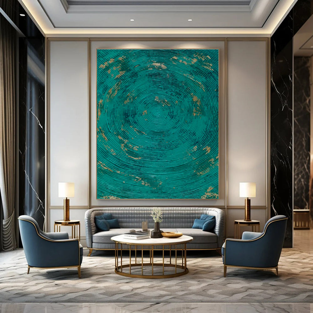 Teal - Gold Textured Art for Beachfront Resort Spa & Boho - Chic Living Room DLZ1794